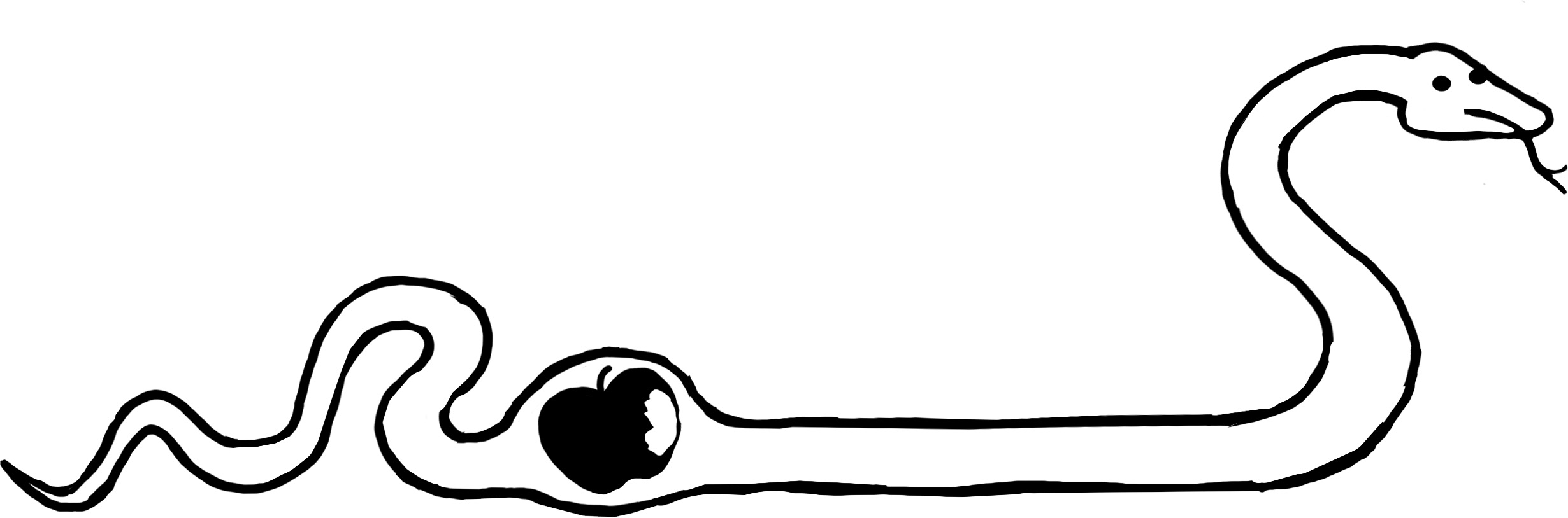Un desen simplu alb-negru al unui șarpe cu o formă ondulată și o bulă neagră în mijlocul corpului.

Description generated by AI